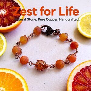 Tangerine & Orange Juicy Citrus Fruit Colors! Frosted Dragonvein Agate Bracelet